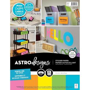 imageAstrodesigns Sticker Paper 85quot x 11quot Fully Adhesive Back White 30 Sheets 91702Brights