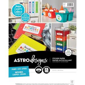imageAstrodesigns Sticker Paper 85quot x 11quot Fully Adhesive Back White 30 Sheets 91702White